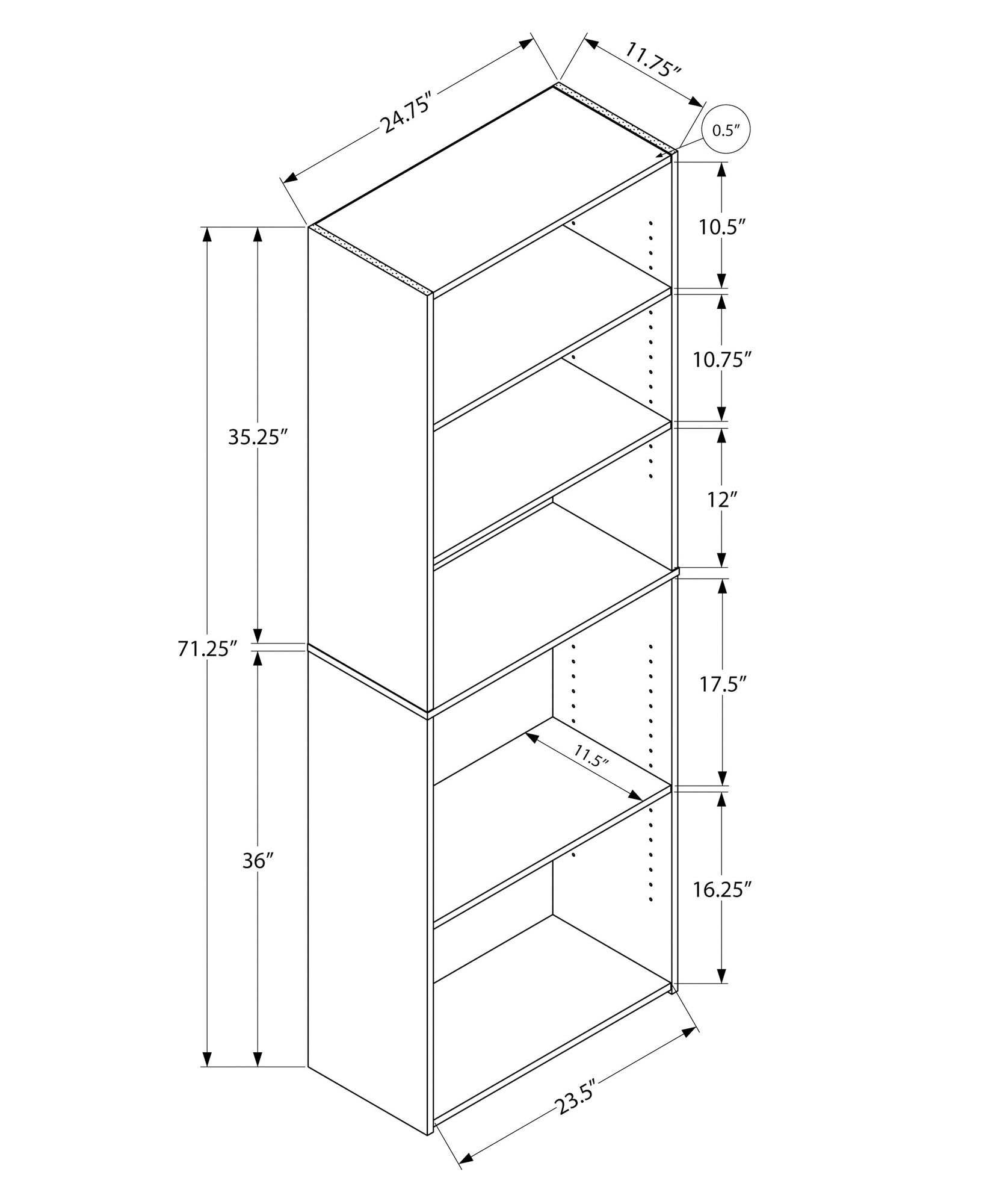 Grey Bookshelf Unit - 72" Tall Display Shelves