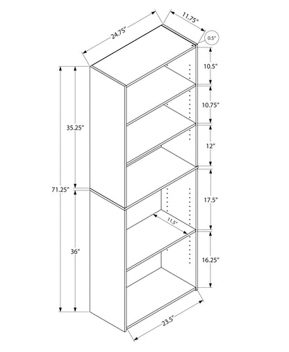Grey Bookshelf Unit - 72" Tall Display Shelves