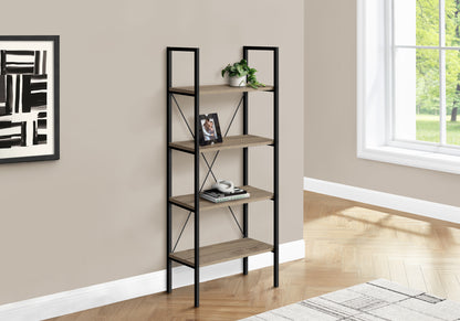 Bookshelf, Bookcase, 4 Tier, 48"h, Office, Bedroom, Brown Laminate, Black Metal, Contemporary, Modern