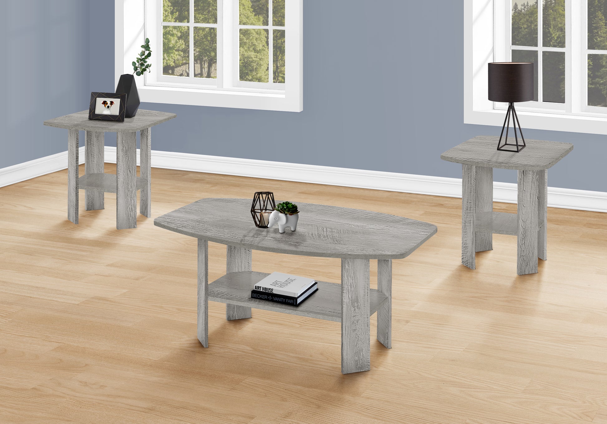 Table Set, 3pcs Set, Coffee, End, Side, Accent, Living Room, Grey Laminate, Transitional