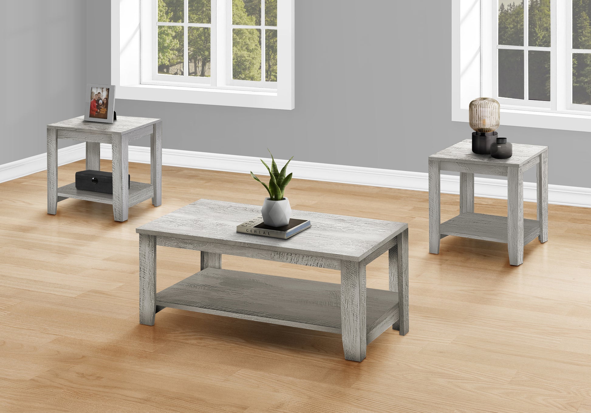 3 Piece Grey Coffee Table Set with Storage