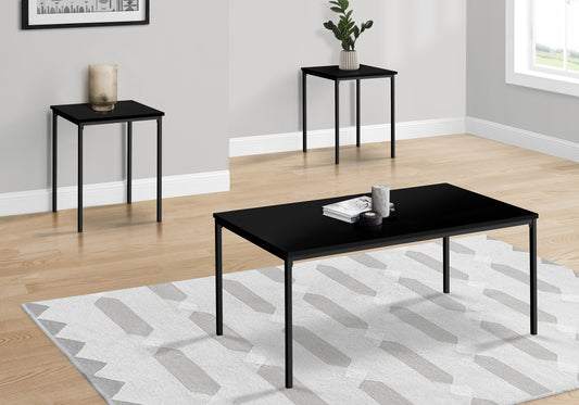 Table Set, 3pcs Set, Coffee, End, Black Metal, Black Laminate, Contemporary, Modern