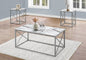Table Set, 3pcs Set, Coffee, End, Side, Accent, Living Room, White Marble Look Laminate, Grey Metal, Contemporary, Modern