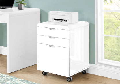 File Cabinet, Rolling Mobile, Storage Drawers, Printer Stand, Office, Work, Glossy White Laminate, Contemporary, Modern