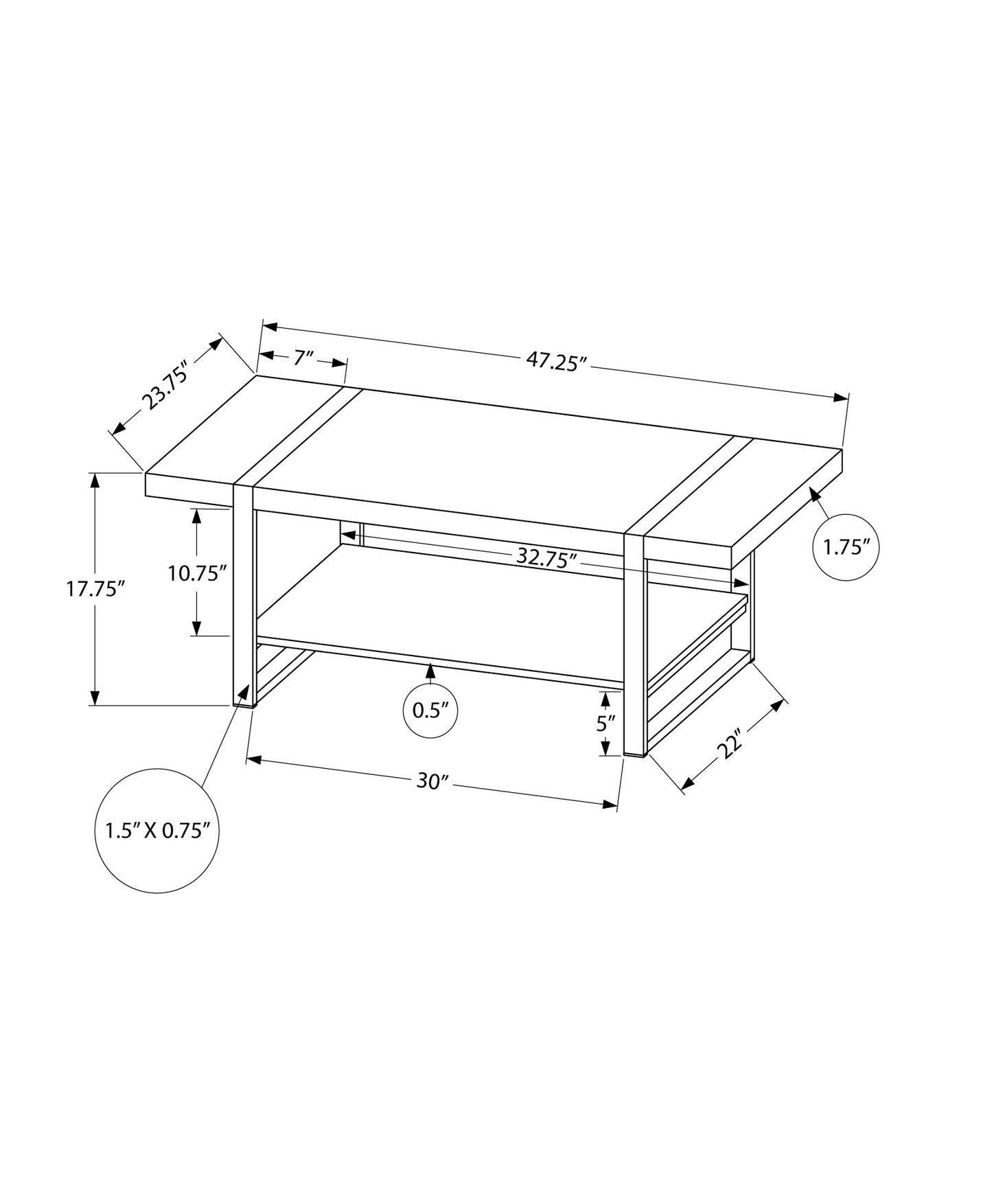 Brown MDF Coffee Table - 47" Rectangular Accent Table for Living Room