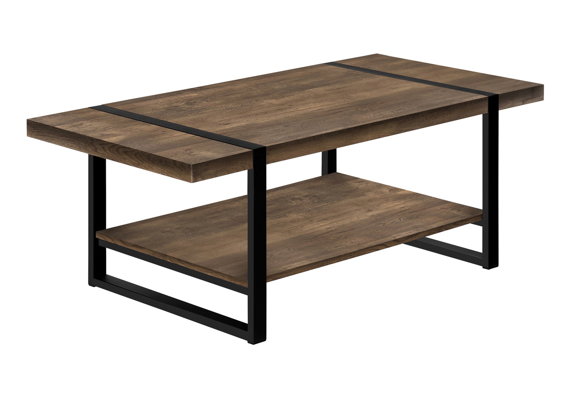 Coffee Table, Accent, Cocktail, Rectangular, Living Room, 48"l, Brown Laminate, Black Metal, Contemporary, Modern
