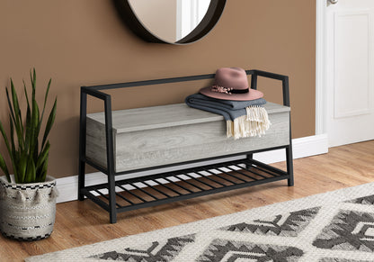 Bench, Entryway, Hallway, Storage, 42" Rectangular, Grey Laminate, Black Metal, Contemporary, Modern
