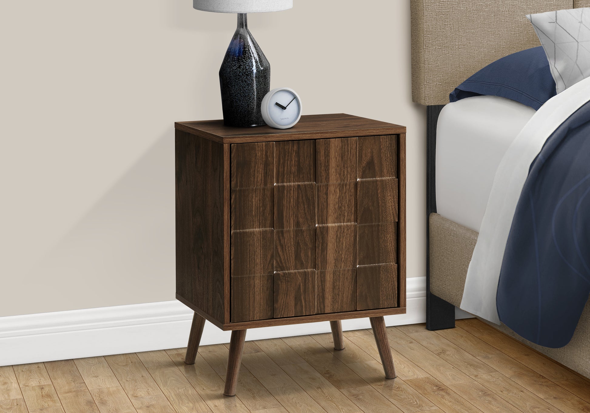 Walnut Accent Table - Small Storage Side Table for Living Room