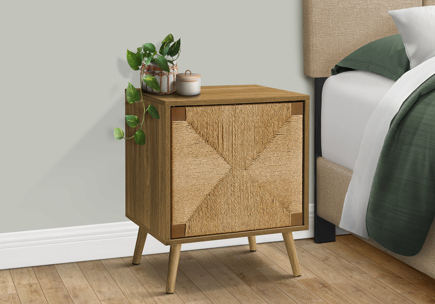 Walnut Accent Table with Storage - Small Side Table for Living Room
