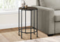 Accent Table, End, Round, Side Table, Small, Lamp, Living Room, Bedroom, Nightstand, Dark Oak Laminate, Black Metal, Contemporary