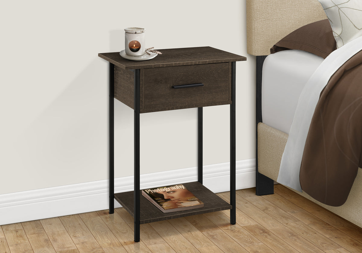 24" Black Metal Accent Table with Storage Drawer