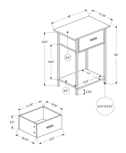 24" Black Metal Accent Table with Storage Drawer