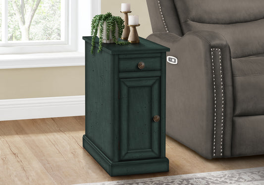 Accent Table, End, Side Table, Nightstand, Narrow, Bedroom, Lamp, Storage Drawer, Antique Blue Veneer, Traditional
