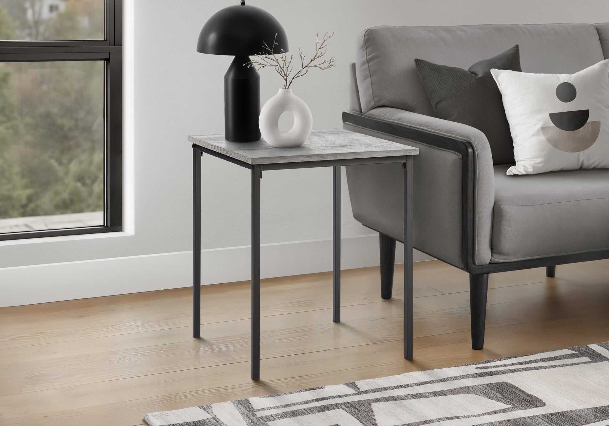 Accent Table, 22" H, Side Table, End, Small, Nightstand, Square, Bedroom, Living Room, Grey Laminate, Black Metal, Contemporary, Modern