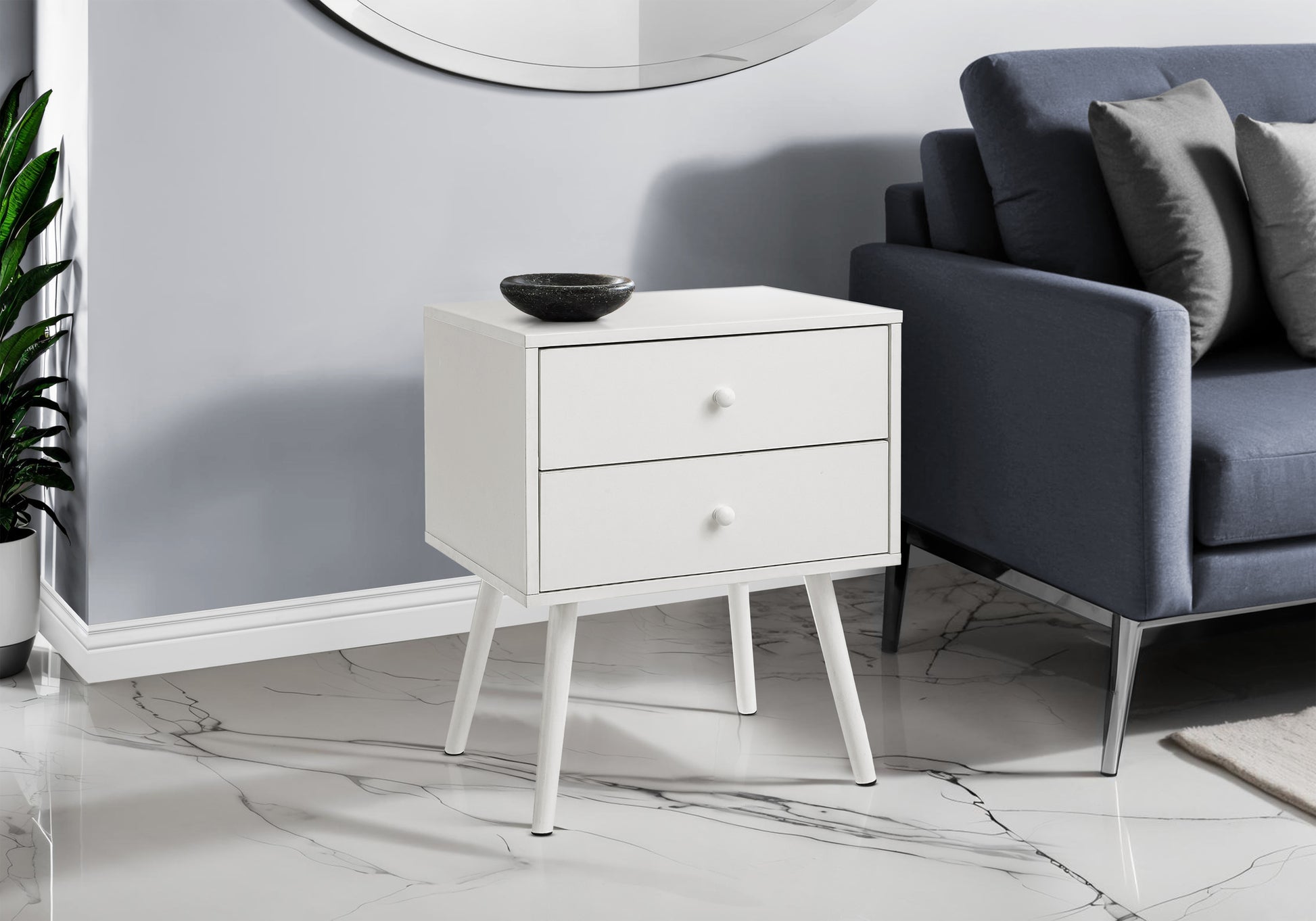 Accent Table, Bedroom, End, Living Room, Nightstand, Side Table, Storage Drawer, White Laminate, Modern, Contemporary
