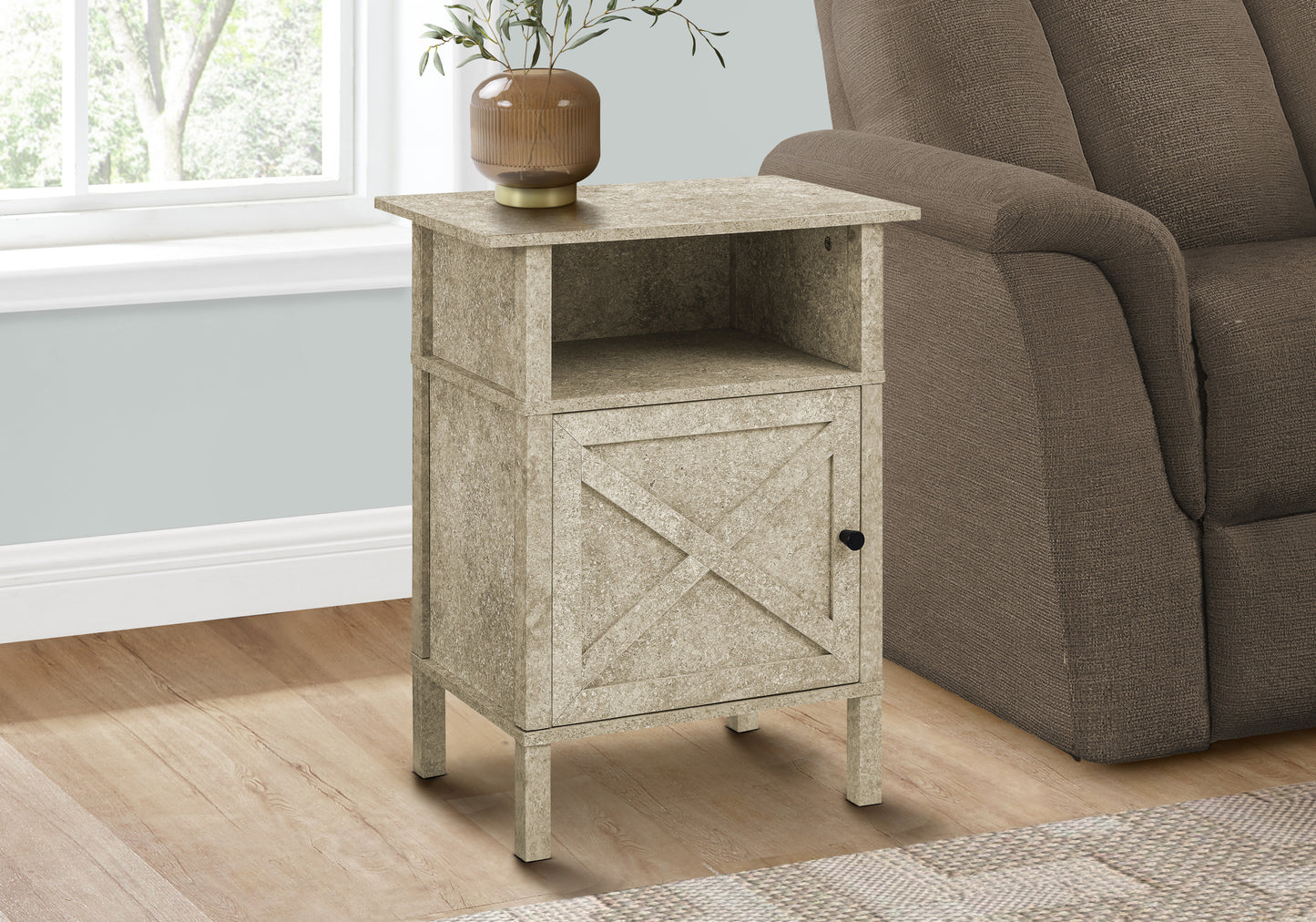 Accent Table, Side Table, End, Living Room, Small, Storage, Cream Stone Laminate, Transitional