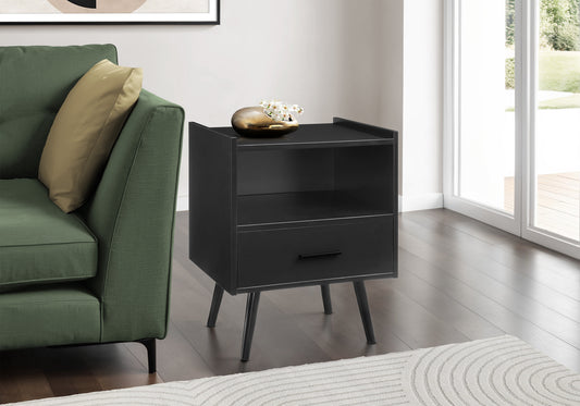 Accent Table, Side Table, End, Storage Drawer, Nightstand, Bedroom, Living Room, Black Laminate, Contemporary, Modern