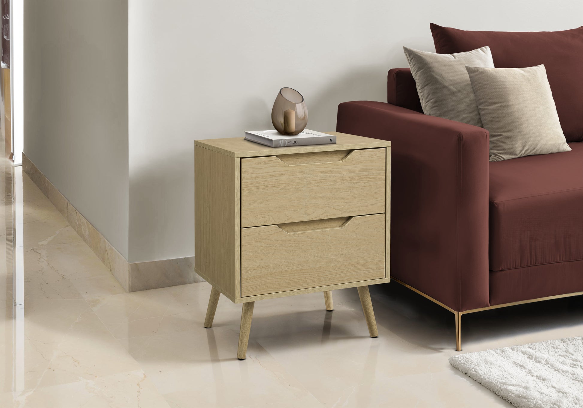 Accent Table, Side Table, End, Storage Drawer, Nightstand, Bedroom, Living Room, Natural Laminate, Modern, Contemporary
