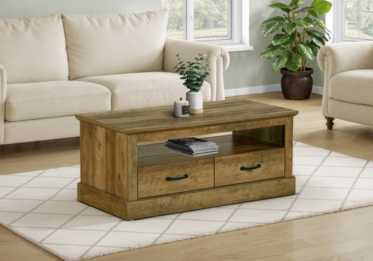 Coffee Table, 42" L, Cocktail, Rectangular, Storage Drawers, Living Room, Accent, Dark Brown Oak Laminate, Transitional