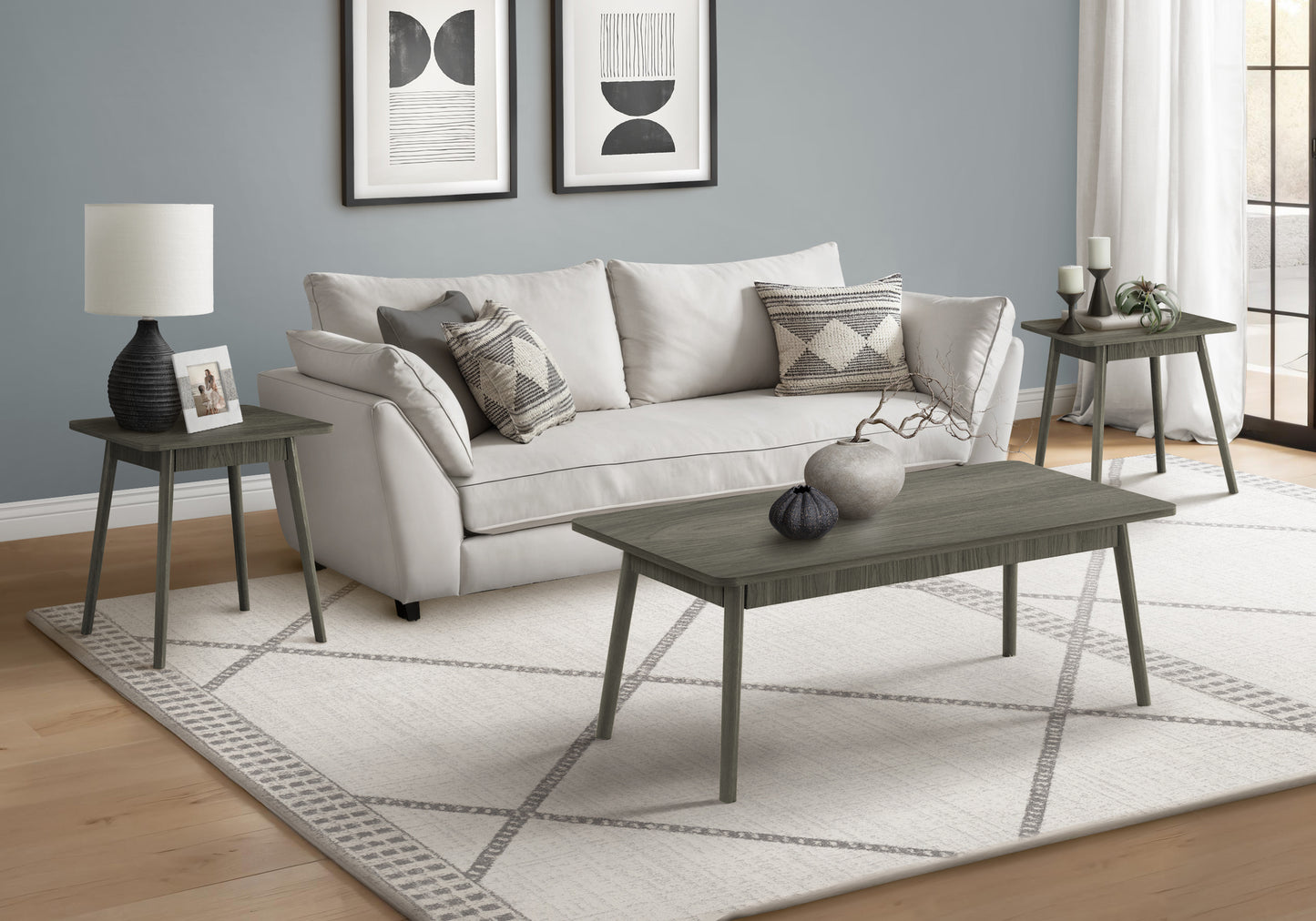 Table Set, 3pcs Set, Coffee, End, Side, Accent, Living Room, Grey Laminate, Mid Century, Modern