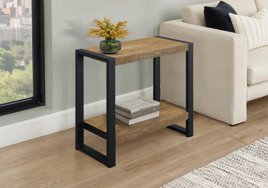 Accent Table, 24"h, Side, End, Nightstand, Lamp, Living Room, Bedroom, Mango Wood-look Laminate, Black Metal, Contemporary, Modern