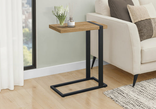 Accent Table, 25"h, C-shaped, End, Side, Snack, Living Room, Bedroom, Mango Wood-look Laminate, Black Metal, Contemporary, Modern