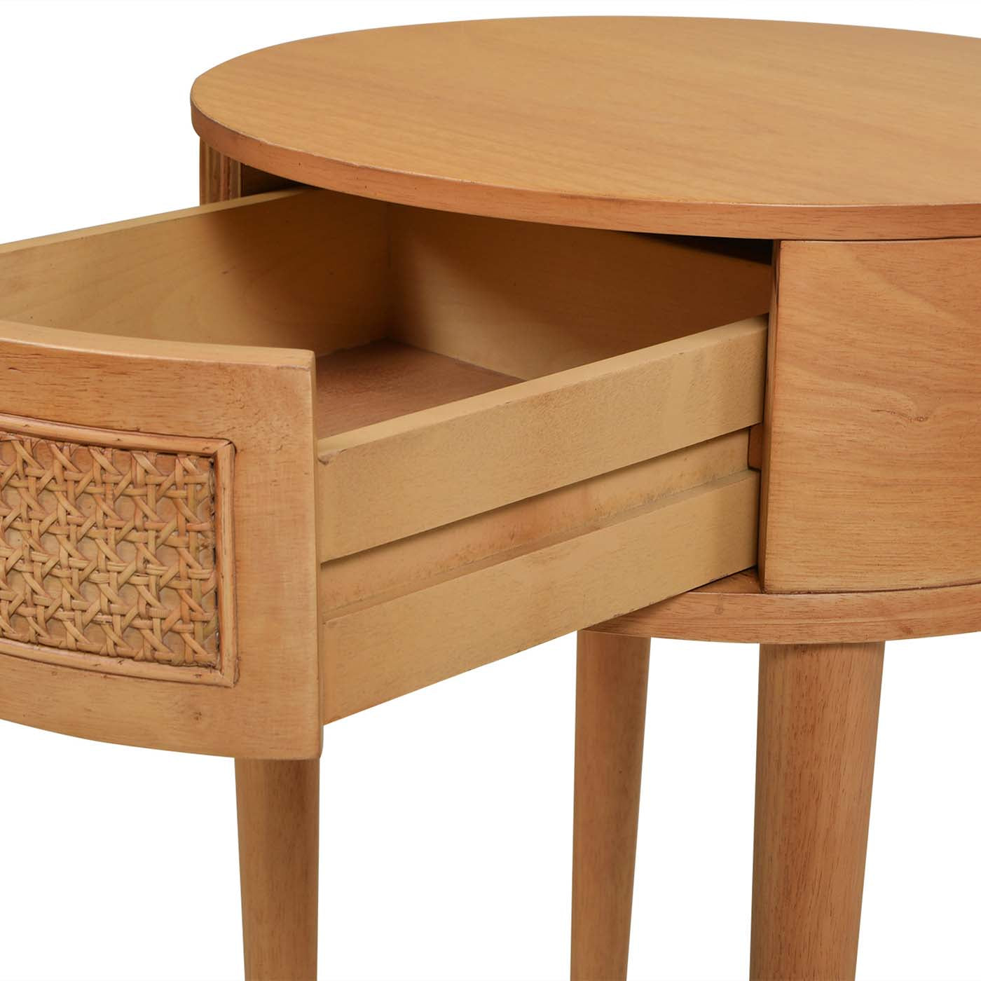 Brown Oak Round Storage Side Table - 18 Inch