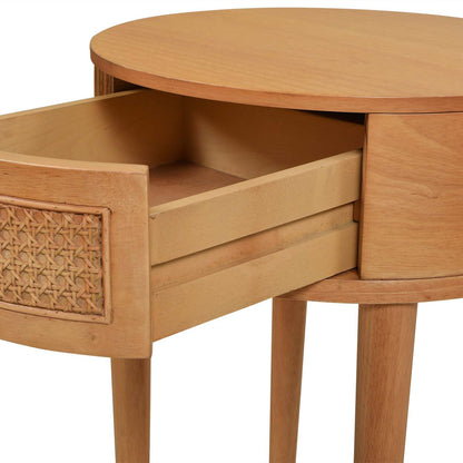 Brown Oak Round Storage Side Table - 18 Inch