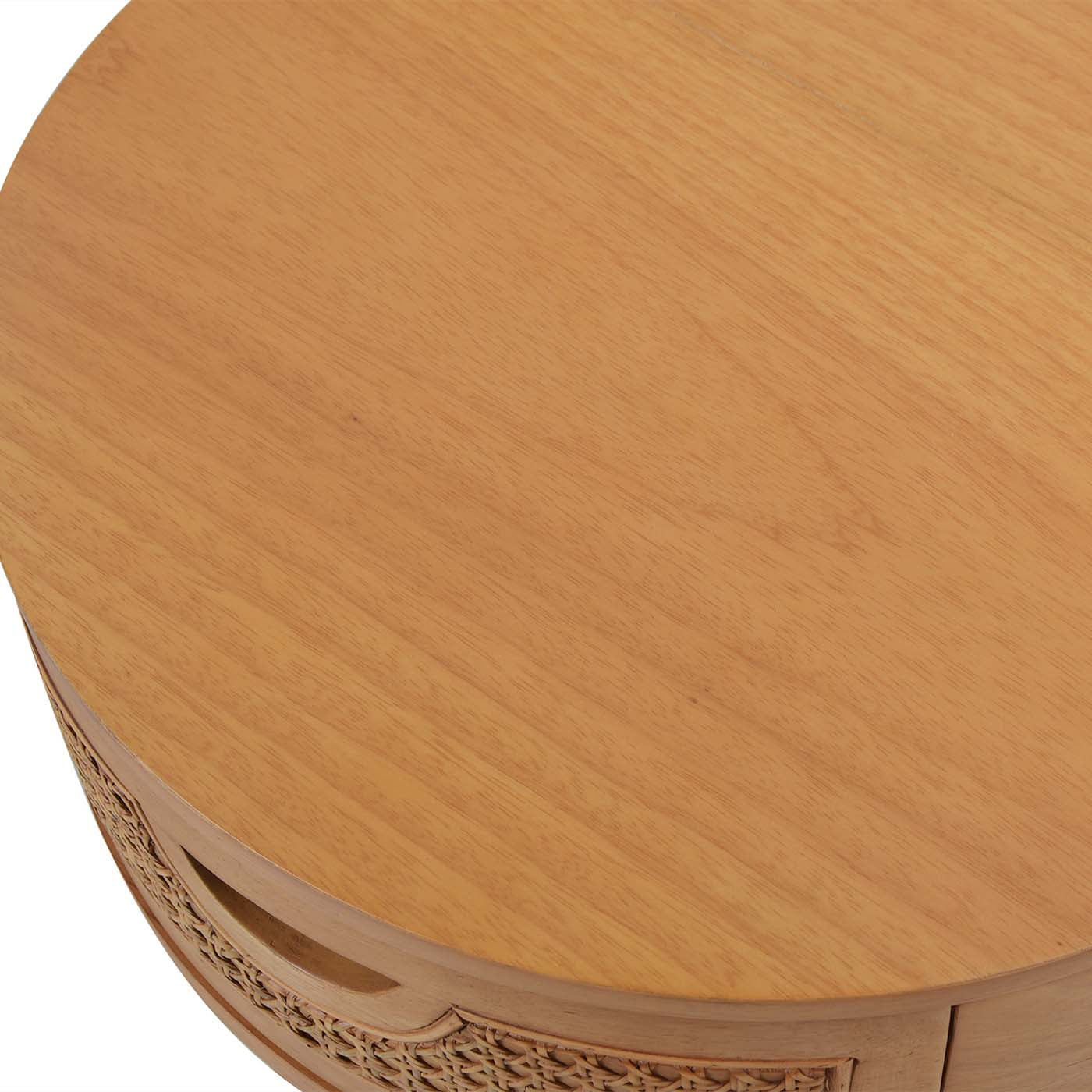 Brown Oak Round Storage Side Table - 18 Inch