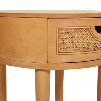 Brown Oak Round Storage Side Table - 18 Inch