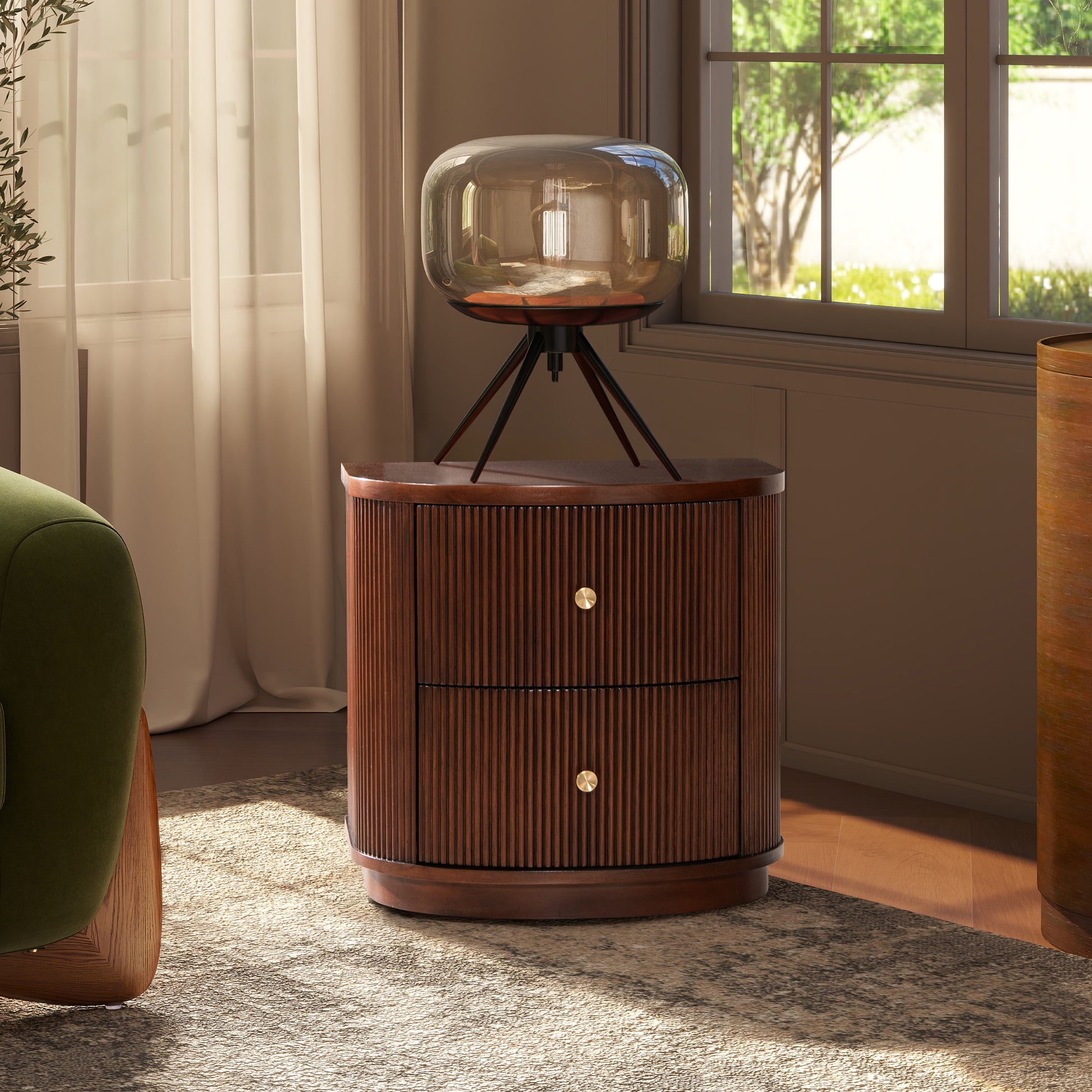 Valentine 24" 2-Drawer Storage Side Table, Dark Walnut Beech Wood