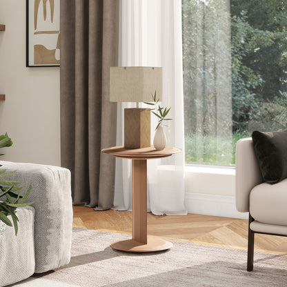 Mode 18" Leatherette Round C-Shaped Sofa Side Table, Saddle Brown Faux Leather