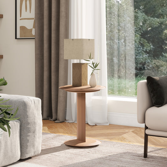 Mode 18" Leatherette Round C-Shaped Sofa Side Table, Saddle Brown Faux Leather