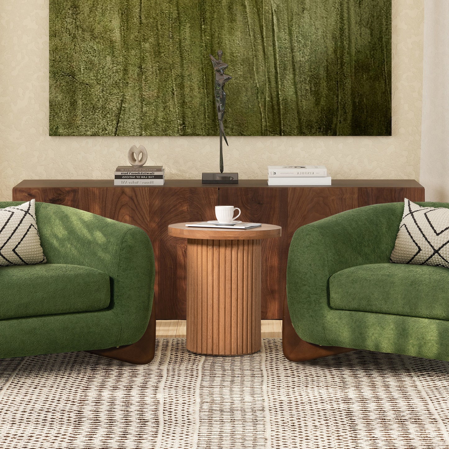 Kenzie 19.5" Fluted Pillar Round Accent Side Table, Light Natural Brown Rubberwood