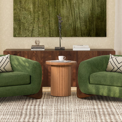 Kenzie 19.5" Fluted Pillar Round Accent Side Table, Light Natural Brown Rubberwood