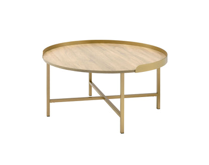 Mithea Oak & Gold Finish Coffee Table