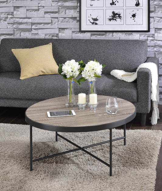 Bage Weathered Gray Oak & Metal Finish Coffee Table