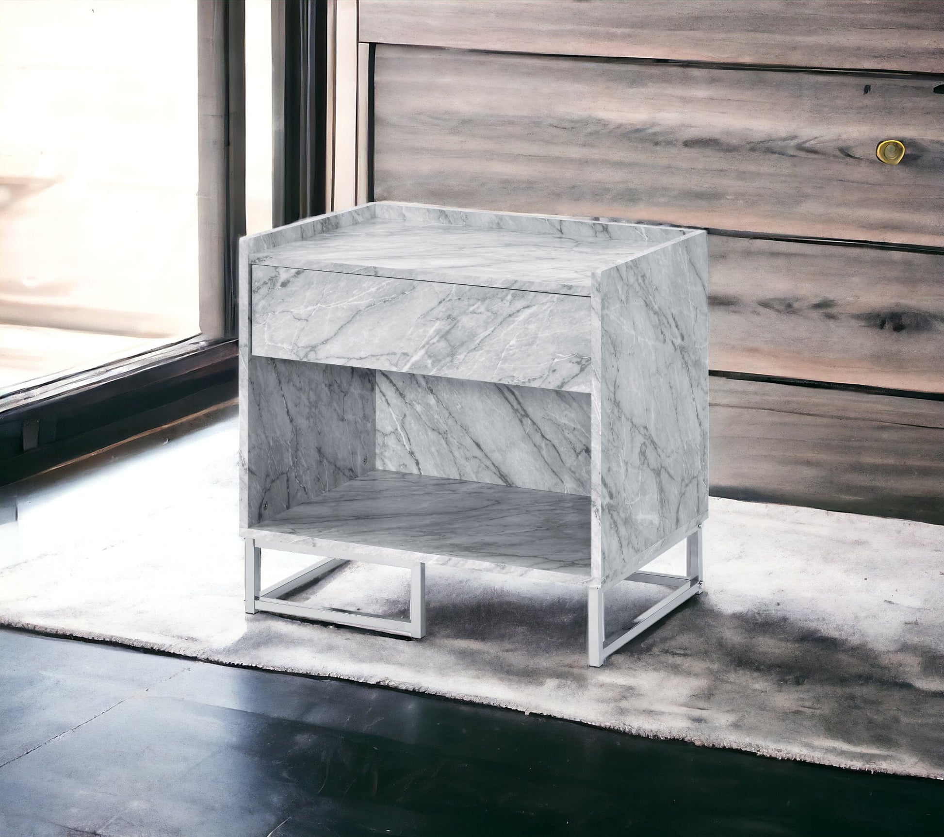 Small White Accent Table with Storage Drawer