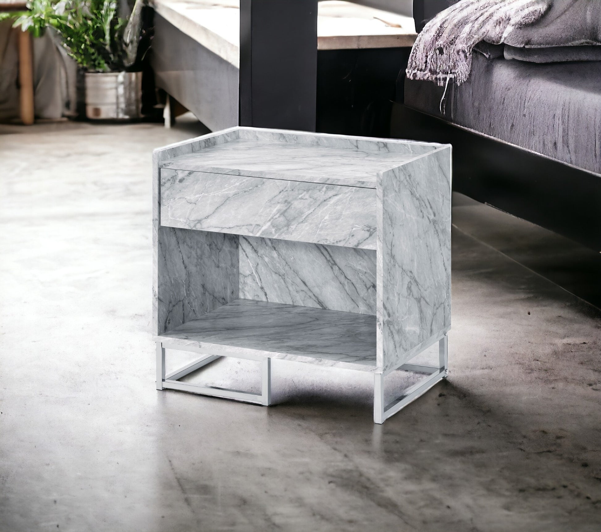 Small White Accent Table with Storage Drawer