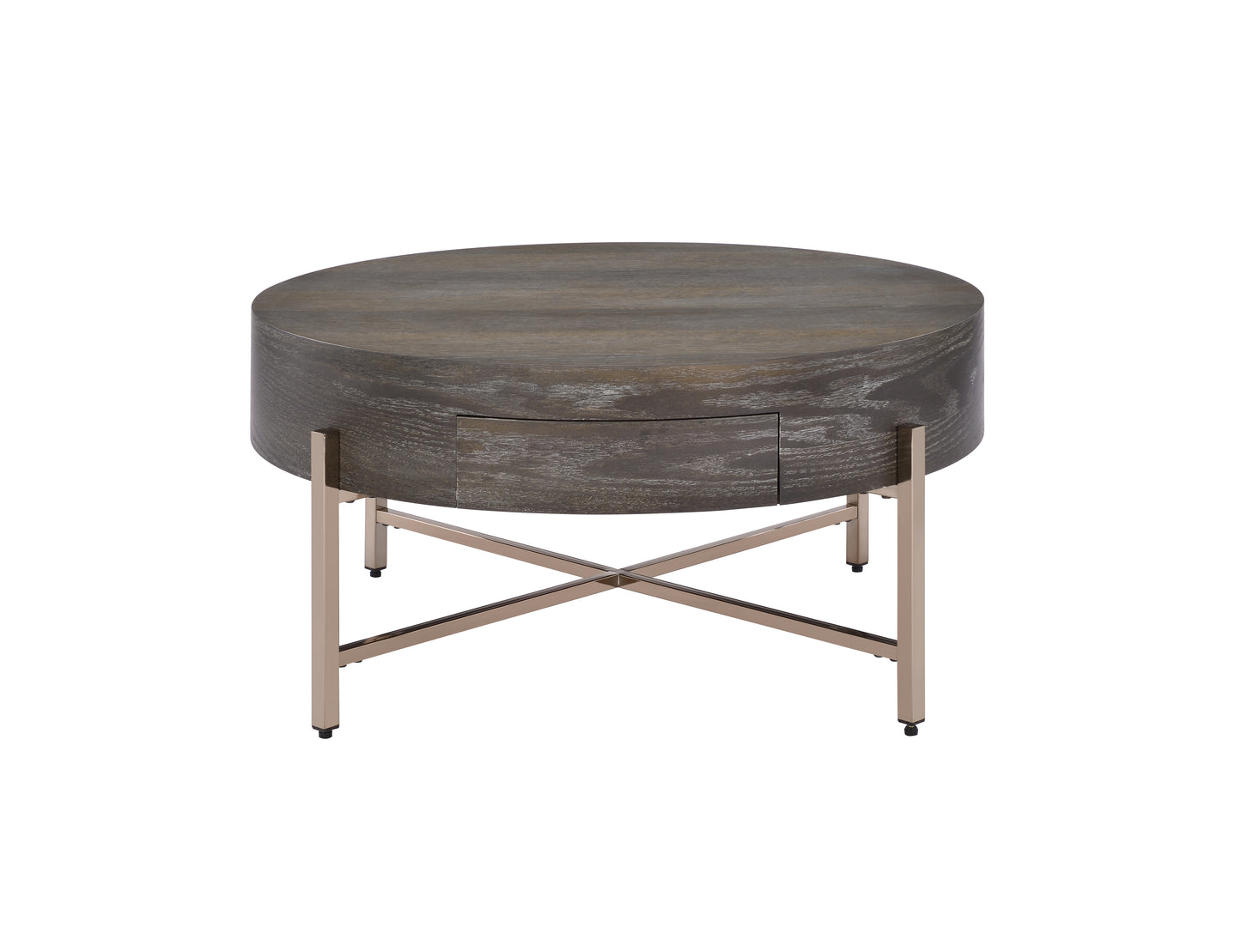 Champagne Light Brown Drum Coffee Table with Storage