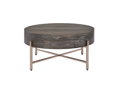 Champagne Light Brown Drum Coffee Table with Storage