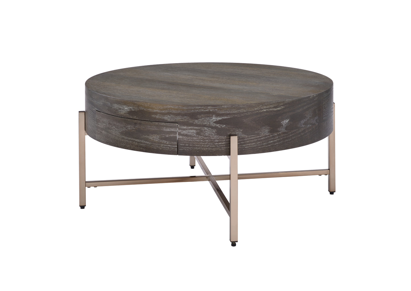 Champagne Light Brown Drum Coffee Table with Storage