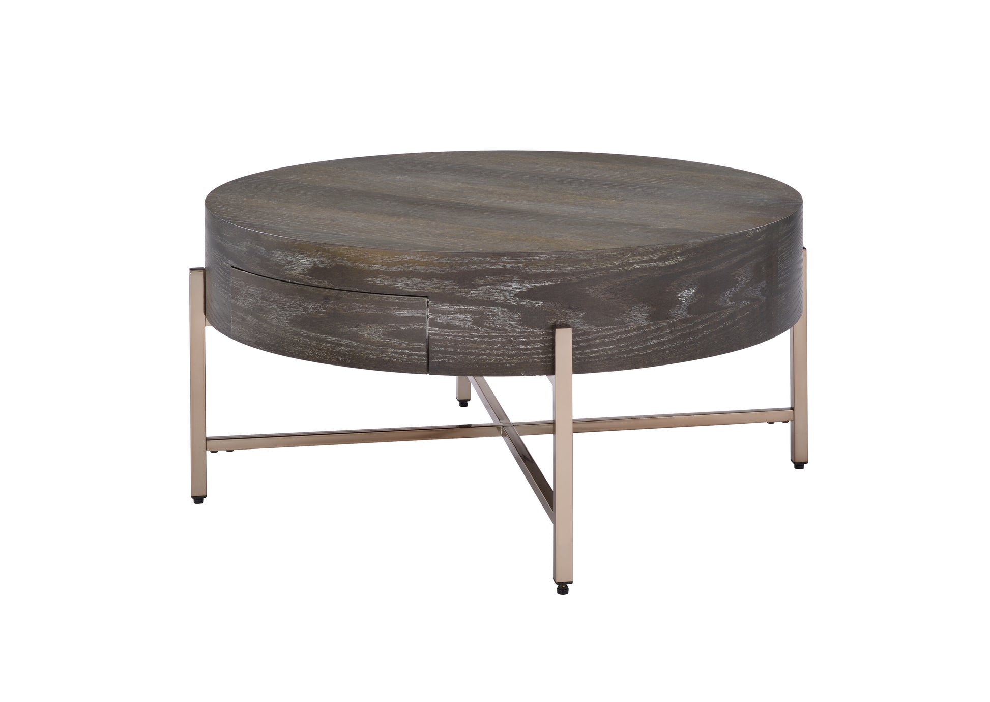 Champagne Light Brown Drum Coffee Table with Storage