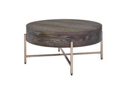 Champagne Light Brown Drum Coffee Table with Storage