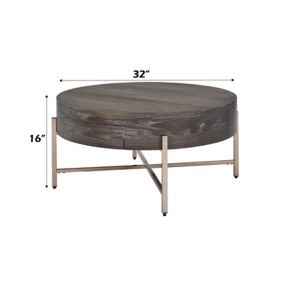 Champagne Light Brown Drum Coffee Table with Storage