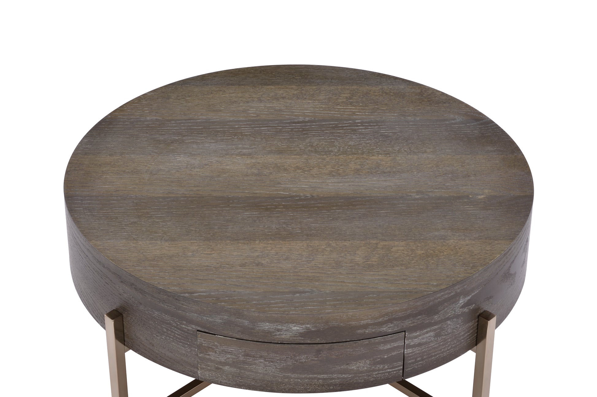 Champagne Light Brown Drum Coffee Table with Storage
