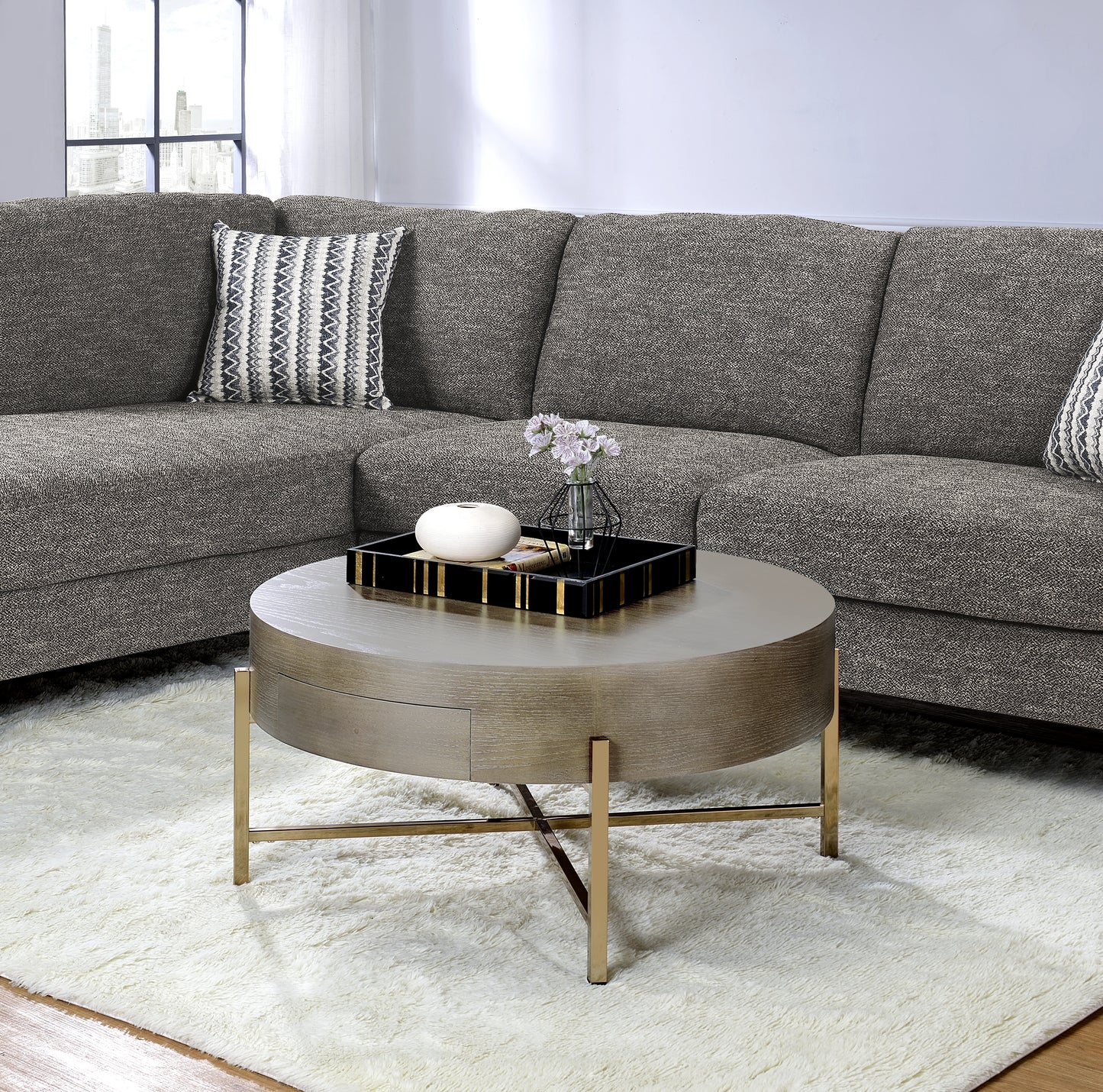 Weyton Light Brown & Champagne Finish Coffee Table