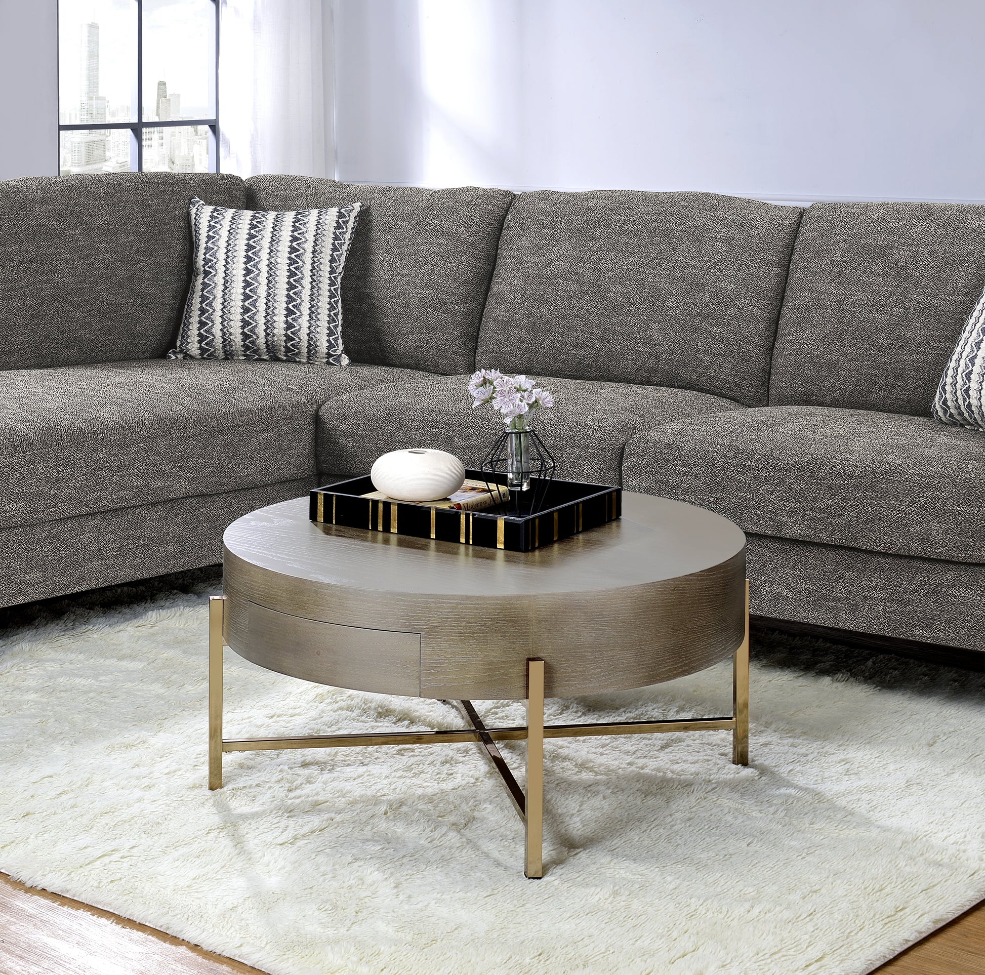 Weyton Light Brown & Champagne Finish Coffee Table