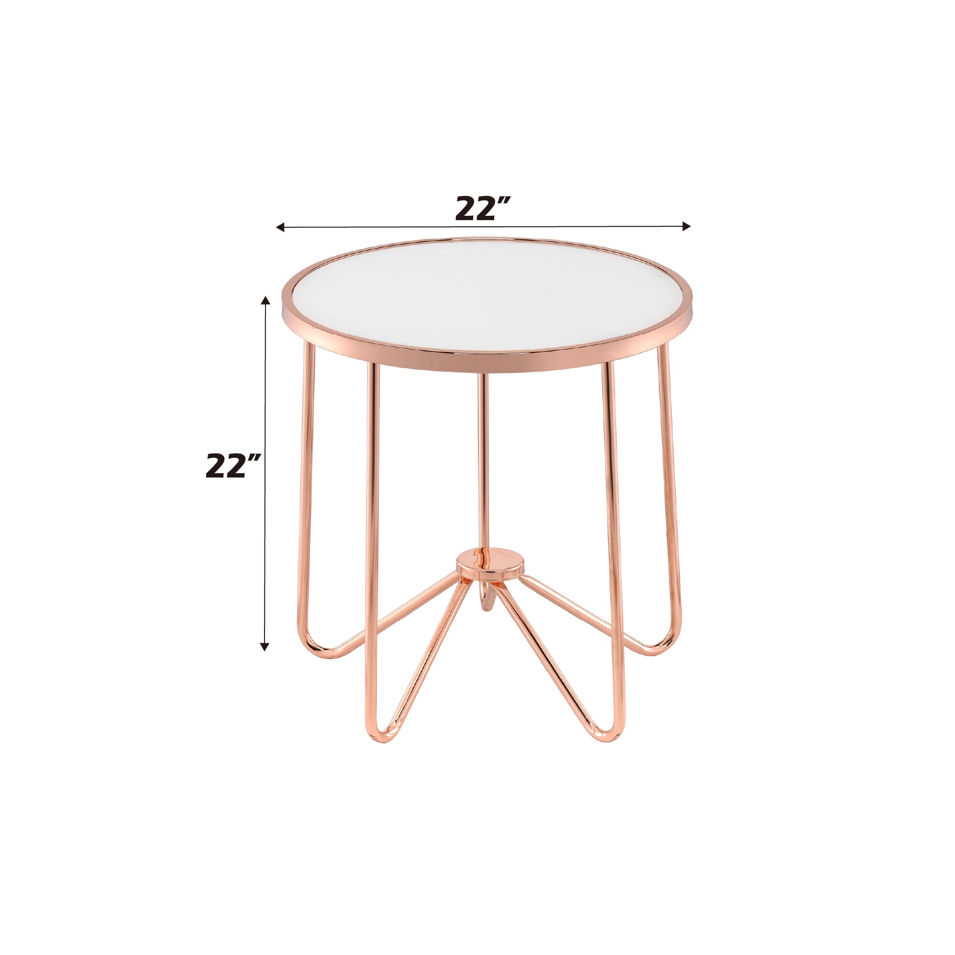 Rose Gold Glass End Table - 22 Inch Round for Living Room