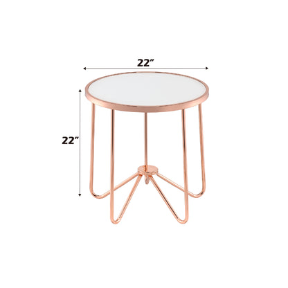 Rose Gold Glass End Table - 22 Inch Round for Living Room